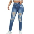thumbnail image 1 of Gubotare Tummy Control Jeans for Women Women Skinny Ripped Jeans Stretch Distressed Destroyed Denim Pants (Blue,Size XL), 1 of 9