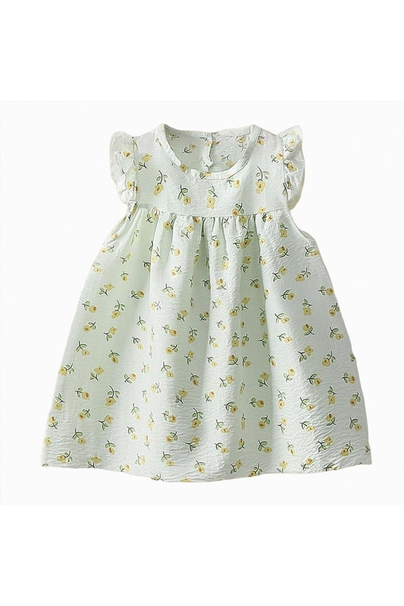 Tutu Dresses for Toddler Girls Girls Flutter Sleeves Princess Cartoon Printed Dress Toddlers Spring Summer Dress 5T 6T (Green,5-6 Years)