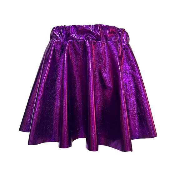 Gubotare Tutu for Toddler Girls Girls Metallic Skater Skirts Shiny Flared Skort,Purple,7-8 Years