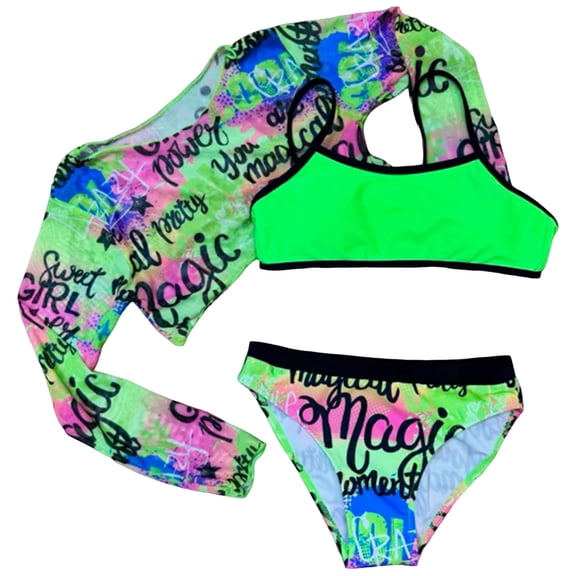 Gubotare Tween Bathing Suit Girls' Swimsuits Bikini Set Kids' 3 Piece Swimsuit Criss Cross Bathing Suit Size 13-14 (Green,13-14 Years)