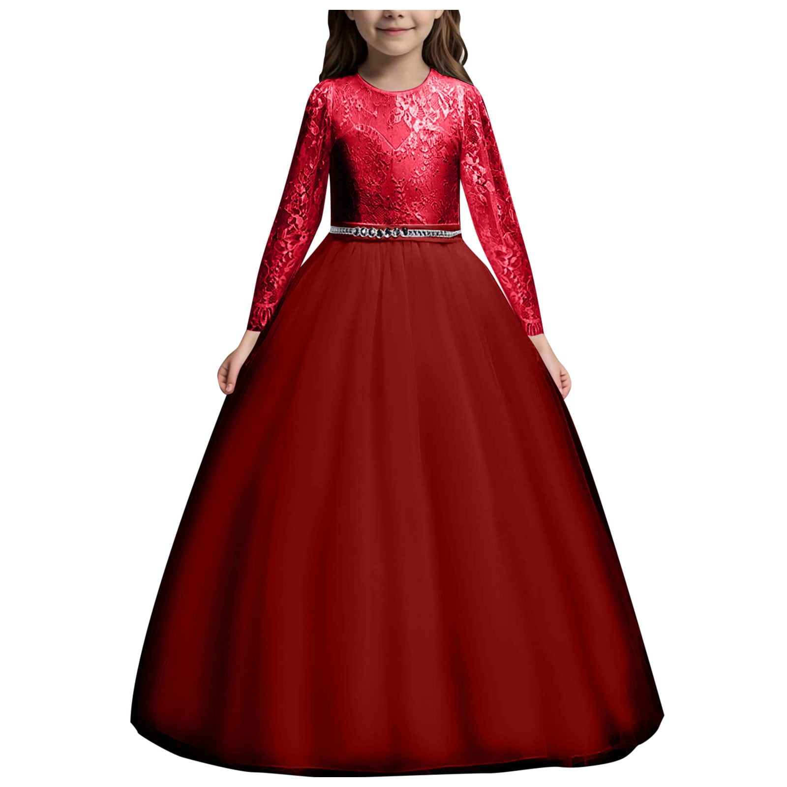 Gubotare Tween Christmas Dress Girl Paisley Lace Back A-Line Straight Tutu Tulle Party Flower Girl Dress Size 10-12(Red,10-12 Years)