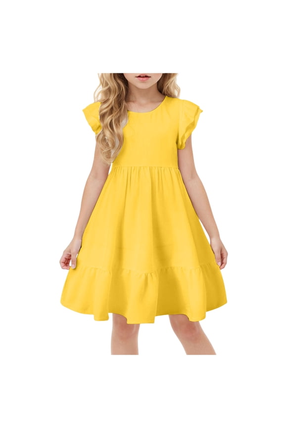Tween Dresses Girls Girl Summer Short Sleeve Dress Rainbow Cartoon for Girls (Yellow,Size 11-12 Years)