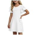 thumbnail image 1 of Gubotare Tween Dresses Girls Baby Girl Spring Floral Ruffle Dress Dress Short Sleeve Summer Outfit Casual Toddler Dress Size 13-14T (White,13-14 Years), 1 of 8