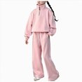 thumbnail image 1 of Gubotare Tween Girls Clothes Long Sleeve Half Zip Sweatshirt + Wide Leg Pants 2 Piece Outfit Set Size 9-10 (Pink,9-10 Years), 1 of 6