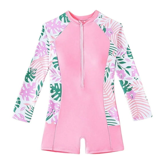 Gubotare Tween Girls One Piece Rash Guard Swimsuits for Girl Long Sleeve Bathing Suits with UPF 50+ Sun Proctection Sunsuits 8-12Years,Pink 10-11 Years