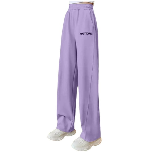 Gubotare Tween Sweatpants Girls Trendy Long Girls Wide Leg Pants Sweatpants Elastic Waist Baggy Pants Size 8-9 (Purple,8-9 Years)