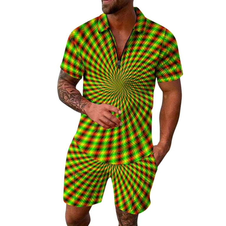 Gubotare Two Piece Set for Men Mens 2 Piece Zip Outfits Fashion Polo Shirts and Shorts Set Summer Sweatsuit Casual Tracksuits for Men Hot Pink 3XL Walmart