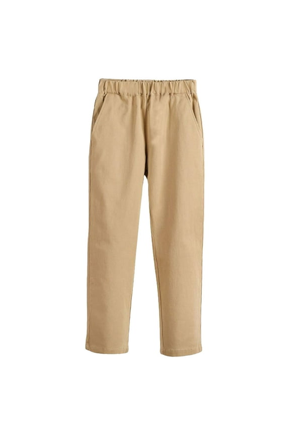 Uniform Pants for Boys School Twill Khaki Pants, Flat Front & Elasticized Waistband, Pull On Closure Size 18M-10T (Khaki,Sizes 5-6 Years)