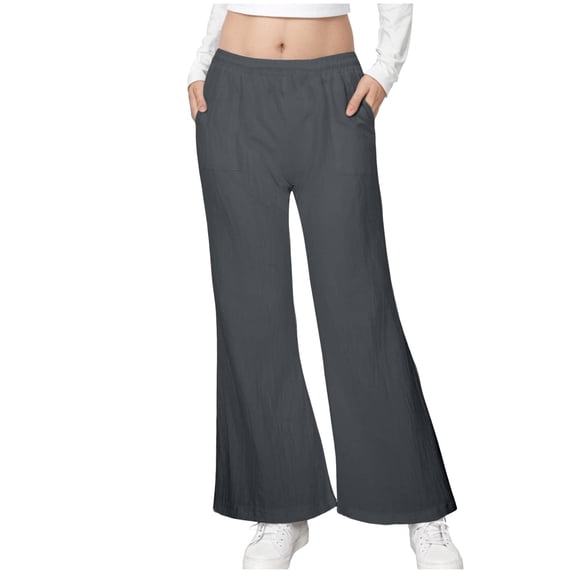 Gubotare Uniform Pants for Girls Teen Girls Bell Bottom Pants Dressy Uniform Pants (Grey,Size 11-12 Years)