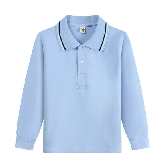 Gubotare Uniform Shirts for Boys Polo Toddler Baby Boys Polo T-Shirt Winter Fall Lapel Button Comfy Cotton Shirts Long Sleeve Tops Size 3T 4T (Blue,3-4 Years)