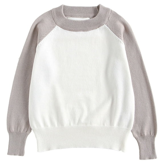 Gubotare Uniform Sweater for Boys Boys Basic Sweater Long Sleeve Crew Neck Classic Knit Pullover Size 6-7 (White,6-7 Years)