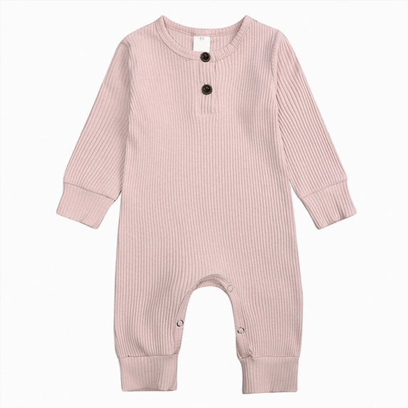 Gubotare Unisex Newborn Baby Romper Ribbed Onesie Infant Long/Short Sleeve Jumpsuit (Pink, 4-8 Months)