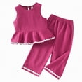 thumbnail image 1 of Gubotare Vacation Outfits Girls Toddler Kids Girls Clothes Short Sleeve Shirt Top Flare 2 Piece Outfits for Girls Cute Clothing Set 5T 6T (Hot Pink,5-6 Years), 1 of 9
