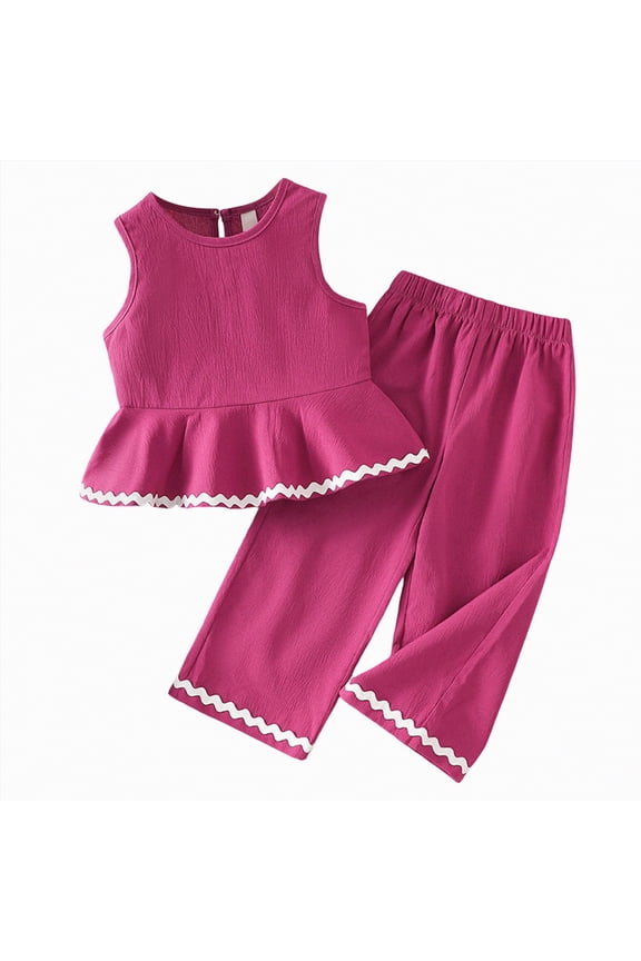 Vacation Outfits Girls Toddler Kids Girls Clothes Short Sleeve Shirt Top Flare 2 Piece Outfits for Girls Cute Clothing Set 5T 6T (Hot Pink,5-6 Years)