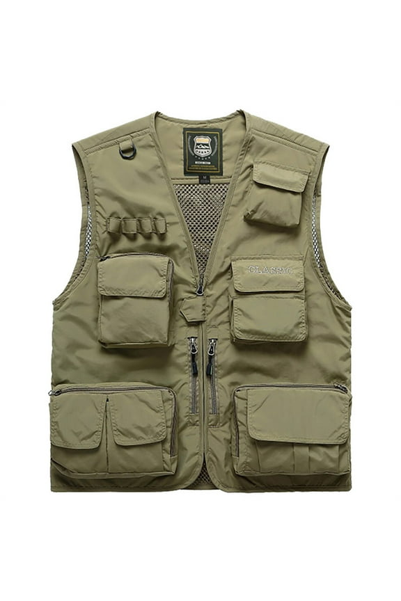 Vest Jacket for Men Emergency Field Fishing Multi Pocket Vest (Khaki, XL)