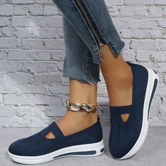 Gubotare Walking Shoes Women Women's Walking Shoes Mesh Slip On Sock Sneakers Arch Support Air Cushion Casual Sport Shoes,Blue 6.5