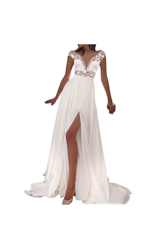 Wedding Dresses for Women Women's Long Beach Wedding Dresses for Wedding 2024 Lace Applique Tulle Bridal Gowns,White L