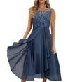 thumbnail image 1 of Gubotare Wedding Guest Dresses for Women Women's Floral Lace Chiffon Short Sleeve Dress Party Swing A-line Dress,Blue S, 1 of 4