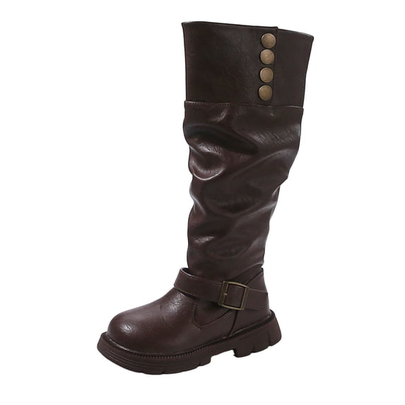 Gubotare White Boots for Girls Girls Knee High Boots Winter Lace up Zipper Mid Calf Boots Leather Sole Boot Fashion Dress Shoes Size 2 (Brown,Big Kids 2)