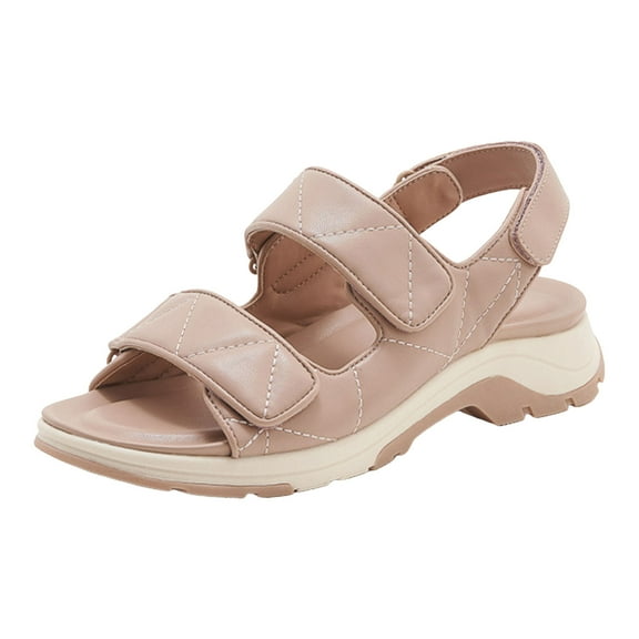 Gubotare Wide Sandals for Women 2025,Strappy Arch Support Flat Wedge Sandals Walking Sandals Women Open Toe Ankle Strap Comfortable Platform Slip-On Shoe for Summer Beach Casual (Light Pink,Size 5)