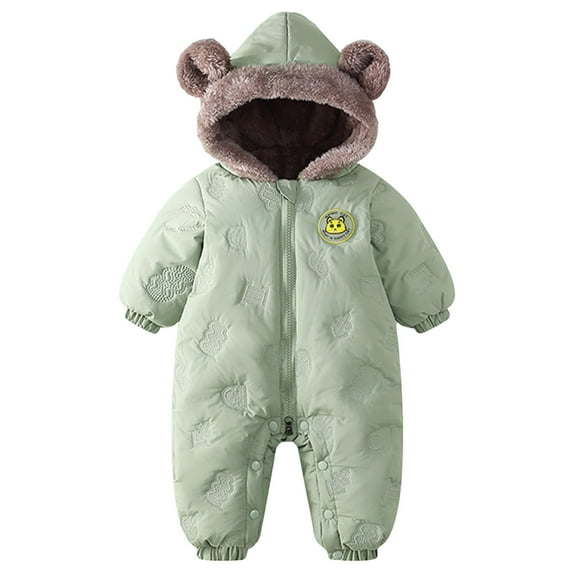 Gubotare Winter Baby Girl Clothes Baby Snowsuit Winter Clothes Infant Boy Girl Puffer Jacket Newborn One Piece Coat with Hooded 11 18 Months (Green,11-18 Months)