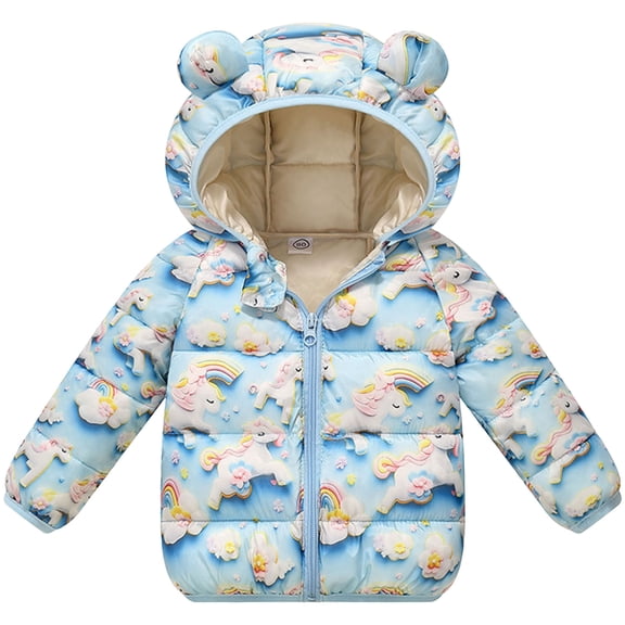 Gubotare Winter Coat Toddler Girl Baby Boy Winter Coat Toddler Girl Hooded Puffer Jacket Collar Down Outerwear Size 3T 4T (Sky Blue,3-4 Years)