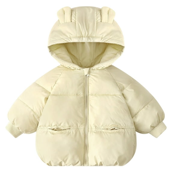 Gubotare Winter Coat Toddler Girl Baby Boys Girls Toddlers Winter Coats Hooded Puffer Jacket Down Snow Jacket Warm Fleece Coat Solid Outerwear Size 18 24 Months (Beige,18-24 Months)