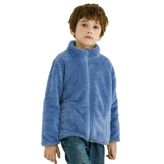 Gubotare Winter Coats For Boys Hoodie Sherpa Lined Jacket Soft Warm Zipper Sweatshirt Outerwear,Blue 3-4 Years
