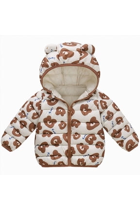 Winter Down Coats for Kids Baby Boys Girls Light Puffer Padded Jacket Bear Hoods Infant Outerwear (Brown, 18-24 Months)