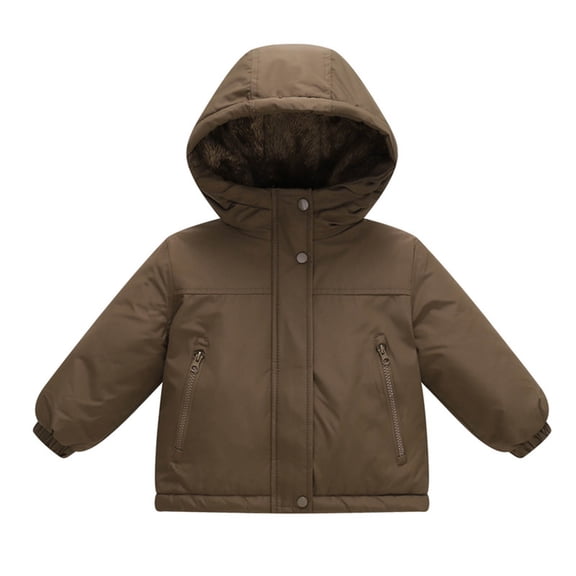 Gubotare Winter Jacket for Boys Kids Boys Girls Hooded Snowsuit Winter Warm Collar Hooded Down Windproof Jacket Outerwear Size 11-13 Years (Coffee,11-13 Years)