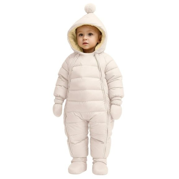 Gubotare Winter Newborn Girl Clothes Baby Boy Girl Snowsuit Winter Warm Clothes Coat Infant Jumpsuit Toddler Outfit 0 5 Months (Beige,0-5 Months)