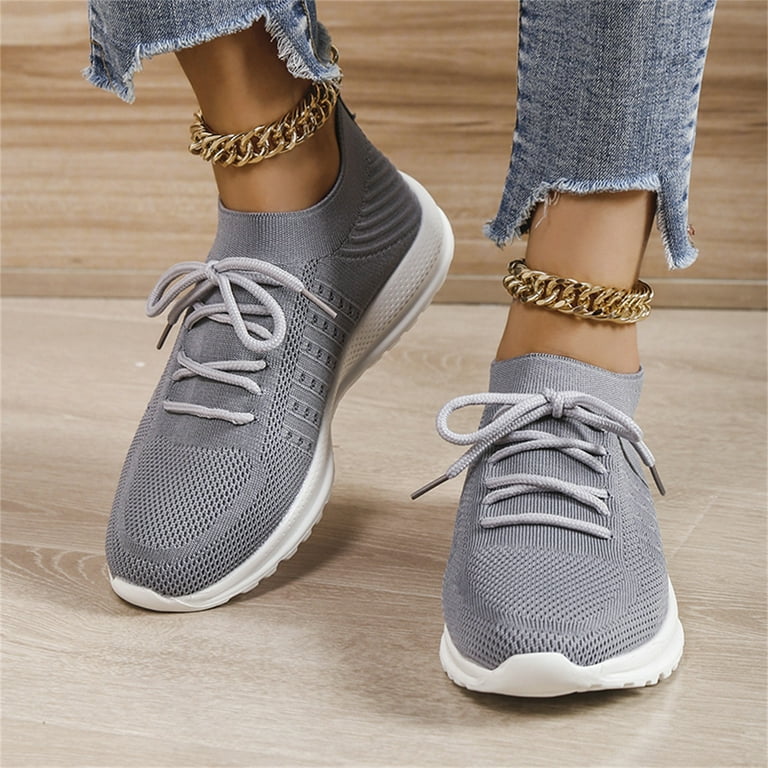 Gubotare Winter Shoes For Women Women's Walking Shoes Mesh Slip On Sock  Sneakers Arch Support Air Cushion Casual Sport Shoes,Gray 7.5