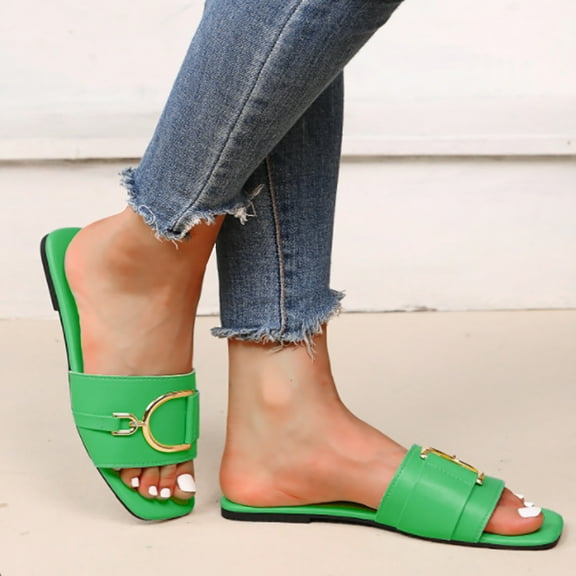 Gubotare Winter Slippers For Women Cloud Slides for Women Men Double Buckle Adjustable Pillow Slippers Ultra Cushion Sandals,Green 7.5