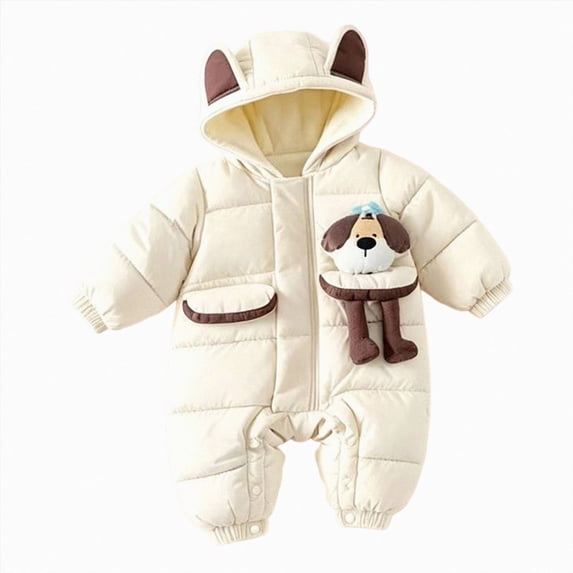 Gubotare Winter Snowsuit Toddler Infant Baby Boys Girls Snowsuits Hoodie Jumpsuit Winter Warm Padded Thick Coat 2T 3T (White,2-3 Years)
