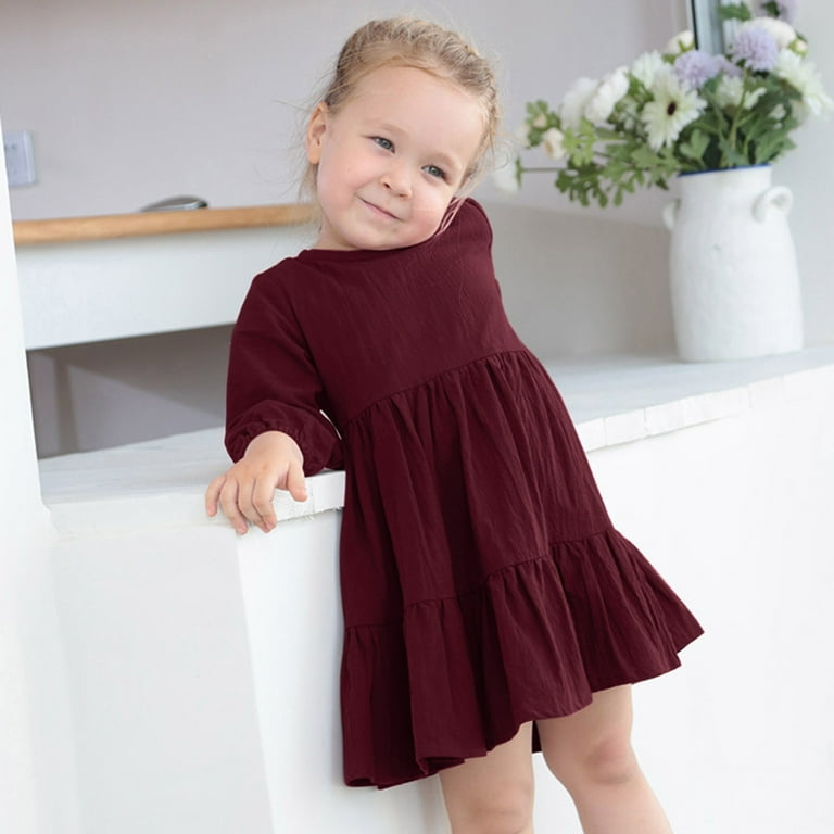 Gubotare Winter Toddler Girl Clothes Set Long Sleeve Solid Color Casual  Dresses Soft And Warm Dress Clothes (,18-24 Months) 