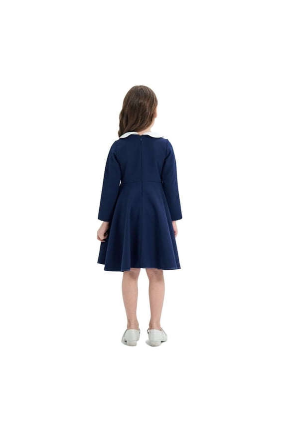 Winter Toddler Girl Clothes Summer Print Ruffle Long Sleeve Dress (Navy,7-8 Years)