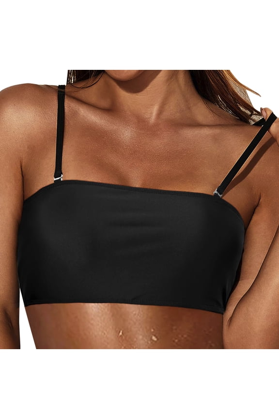 Gubotare Women Bikini Top Push Up Swim Top Halter Retro Bathing Suit Top Padded Swimsuit Top,Black XL