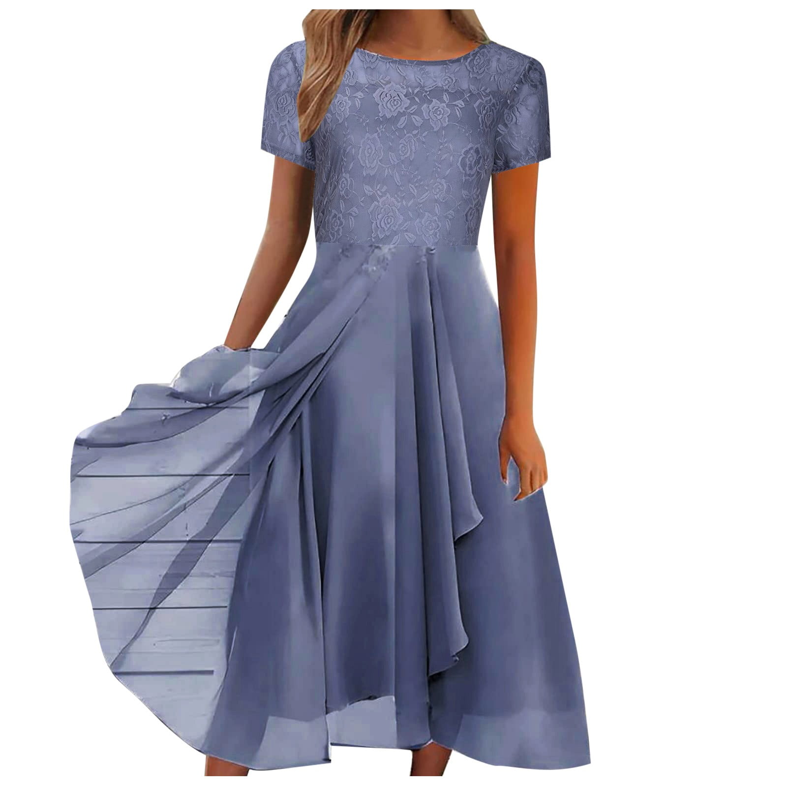 Gubotare Women Floral Lace V Neck Short Sleeve Formal Chiffon Dress — free download