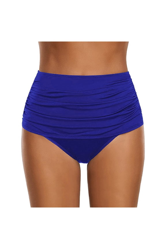 Women High Waisted Bikini Bottoms High Cut Swim Bottom Full Coverage Swimsuit Bottom Bathing Suit,Blue M