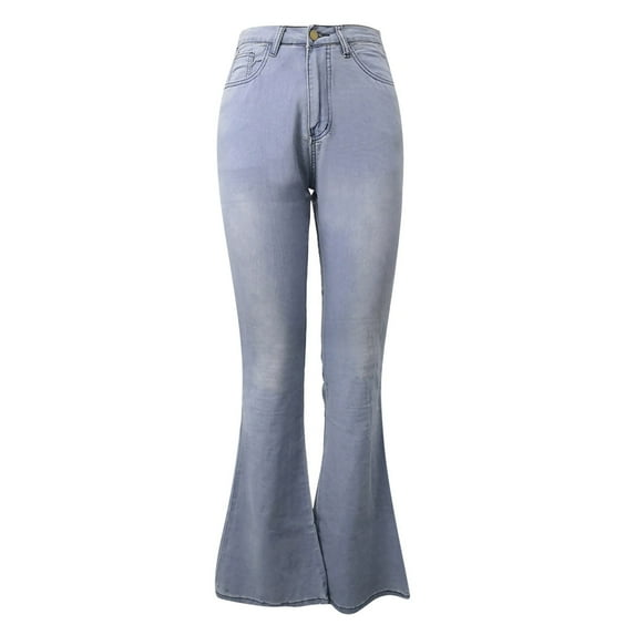 Gubotare Women Jeans Bootcut Stretch Womens High Waist Stretch Distressed Jeans Destroyed Denim Pants,Light Blue 4XL