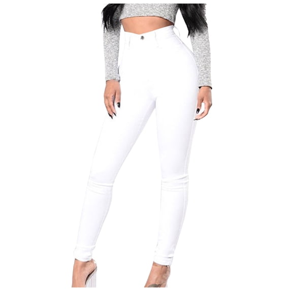 Gubotare Women Jeans Stretchy Jeggings for Women Tummy Control High Waist Pull On Stretchy Jeans Denim Leggings with Pockets Slimming (White,Size M)