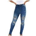 thumbnail image 1 of Gubotare Women Jeans Stretchy Women Ripped Jeans Y2K Distressed Ripped Skinny Stretchy Denim Pant (Light Blue,Size L), 1 of 8