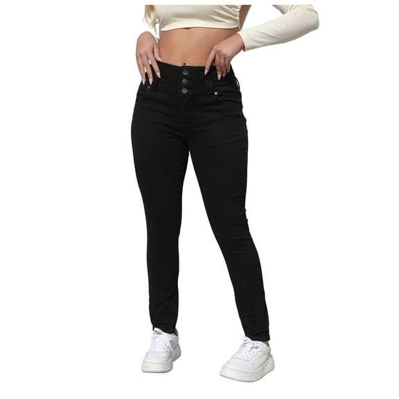 Gubotare Women Jeans Stretchy Women’s High Waisted Stretchy Skinny Curvy Jeans Tummy Control Jeggings (Black,Size M)