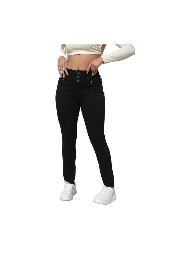 Women Jeans Stretchy Women’s High Waisted Stretchy Skinny Curvy Jeans Tummy Control Jeggings (Black,Size M)