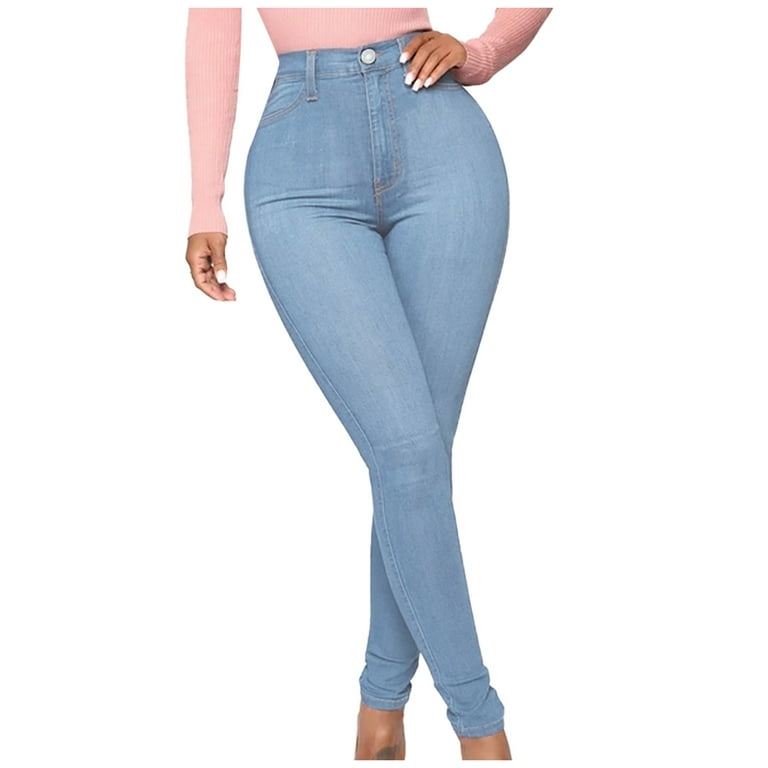 Gubotare Women Jeans Tall Womens Winter Jeans Thick Skinny Pants Lined Slim  Stretch Warm Jeggings,Light Blue XXL 