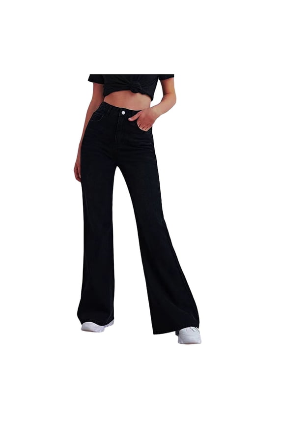 Women Jeans Women's Plus Size Super Flare High Rise Pull On Jeans (Black,M)
