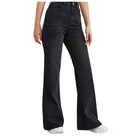 Gubotare Women Jeans Women's Plus Size Super Flare High Rise Pull On Jeans (Grey,XXL)