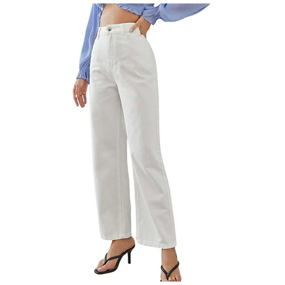 Gubotare Women Jeans Women's Plus Size Super Flare High Rise Pull On Jeans (White,L)