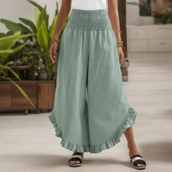 Gubotare Women Pants Casual Summer Women's Harem Pants, High Waist Yoga Boho Trousers with Pockets (Green,L)