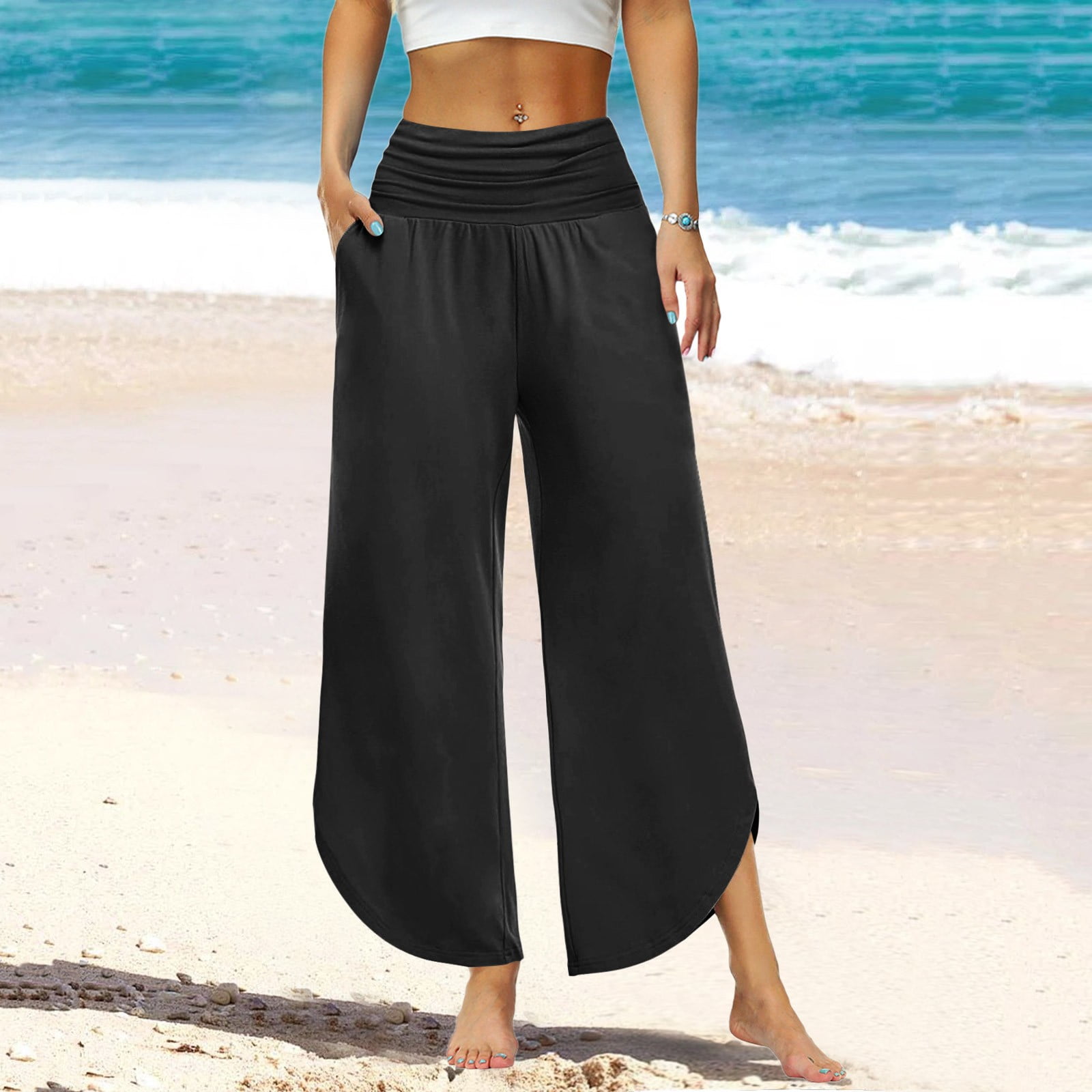 Gubotare Women Pants Casual Womens Capri Pants Loose Yoga Pants Wide ...